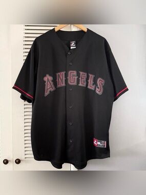 Vintage Majestic Anaheim Angels MLB Sewn Black Baseball Jersey Size XL